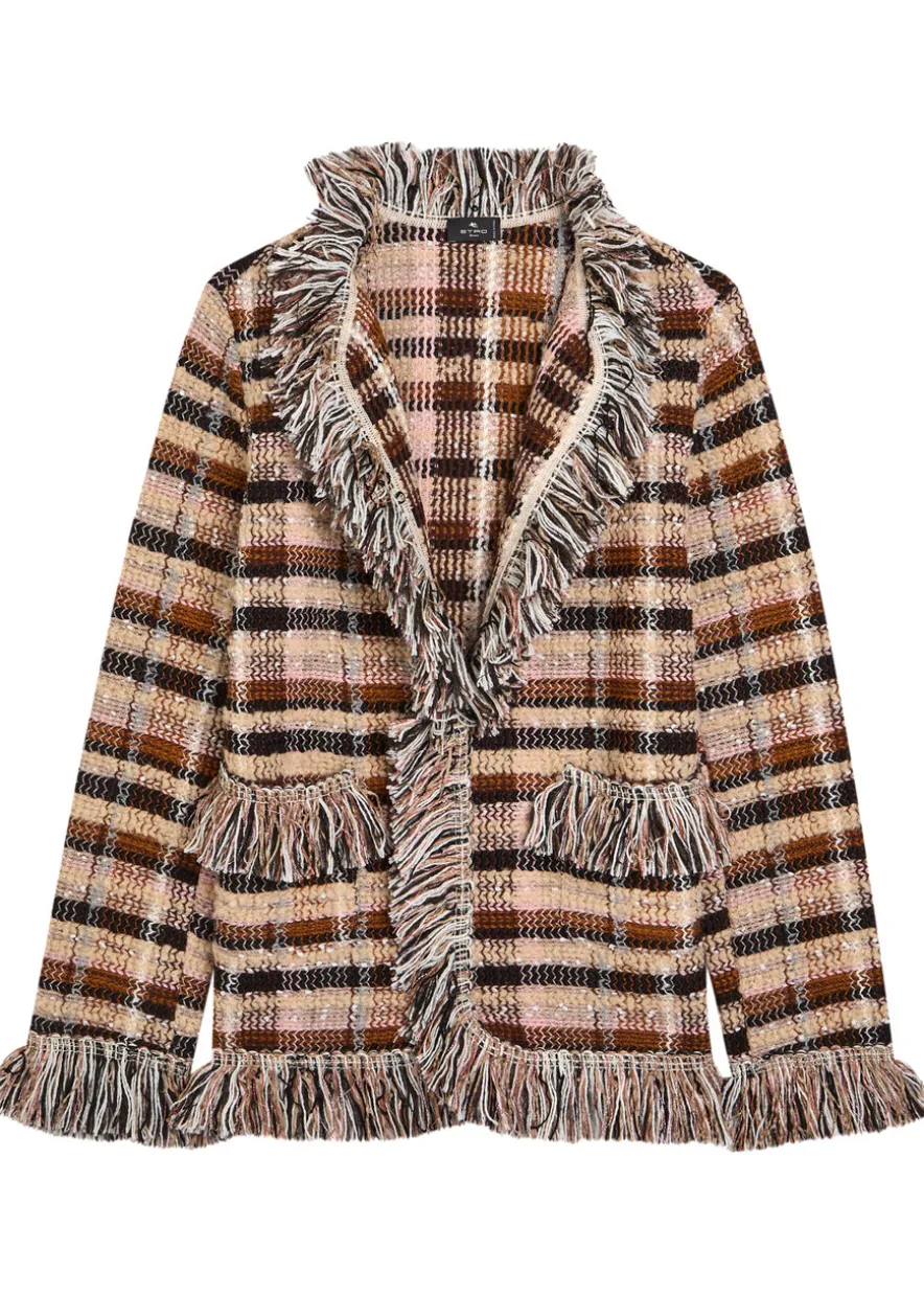 Striped fringed woven jacket