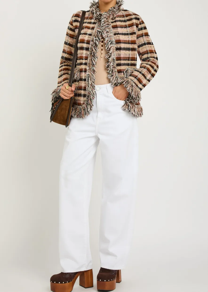 Striped fringed woven jacket
