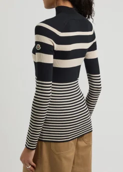Striped-intarsia ribbed wool top