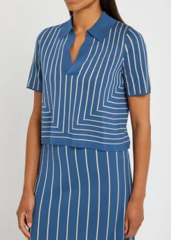 Striped-jacquard stretch-knit top
