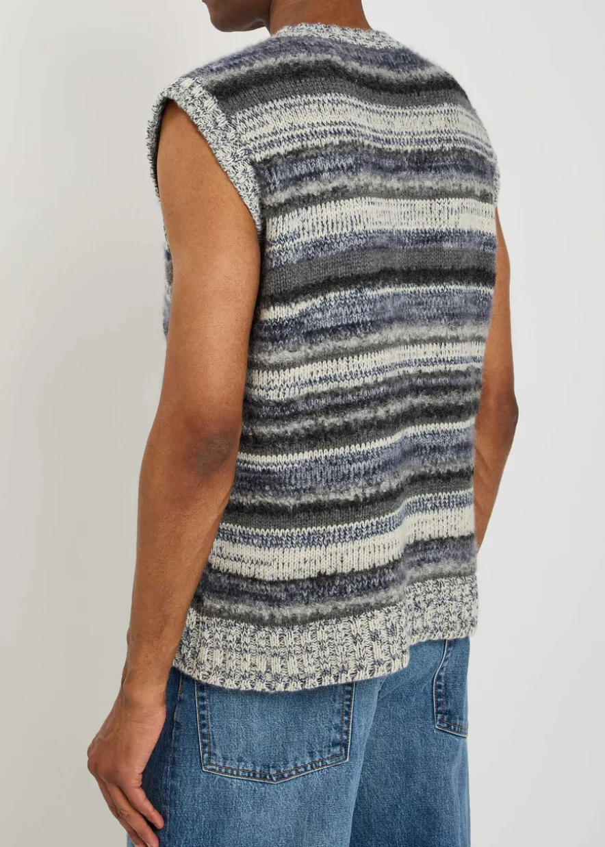 Striped-knit cashmere-blend vest