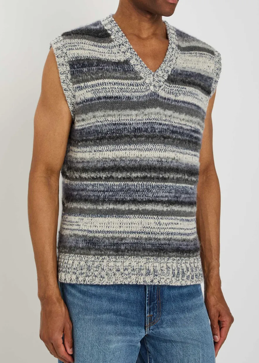 Striped-knit cashmere-blend vest