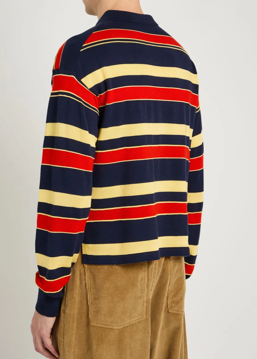 Striped knit polo shirt