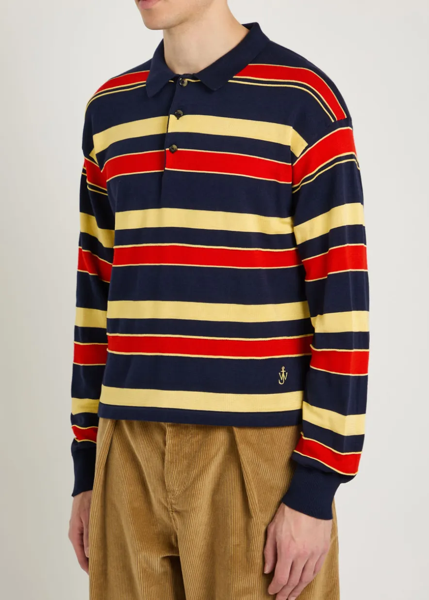 Striped knit polo shirt