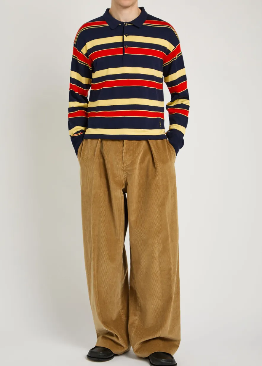 Striped knit polo shirt