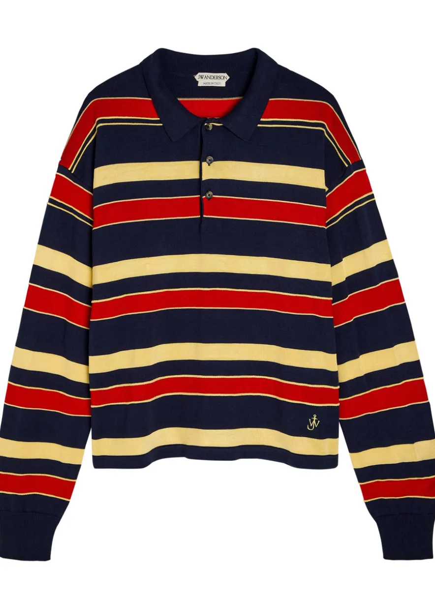 Striped knit polo shirt