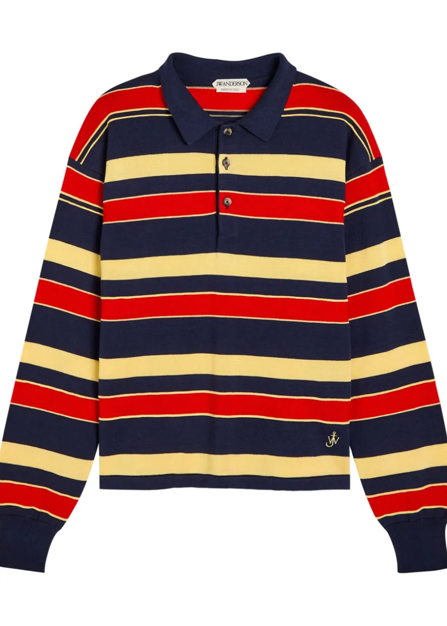 Striped knit polo shirt
