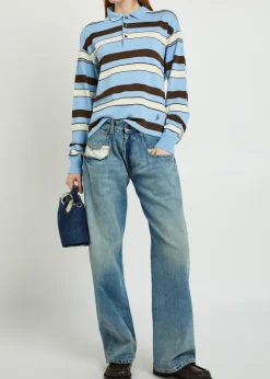 Striped knit polo shirt
