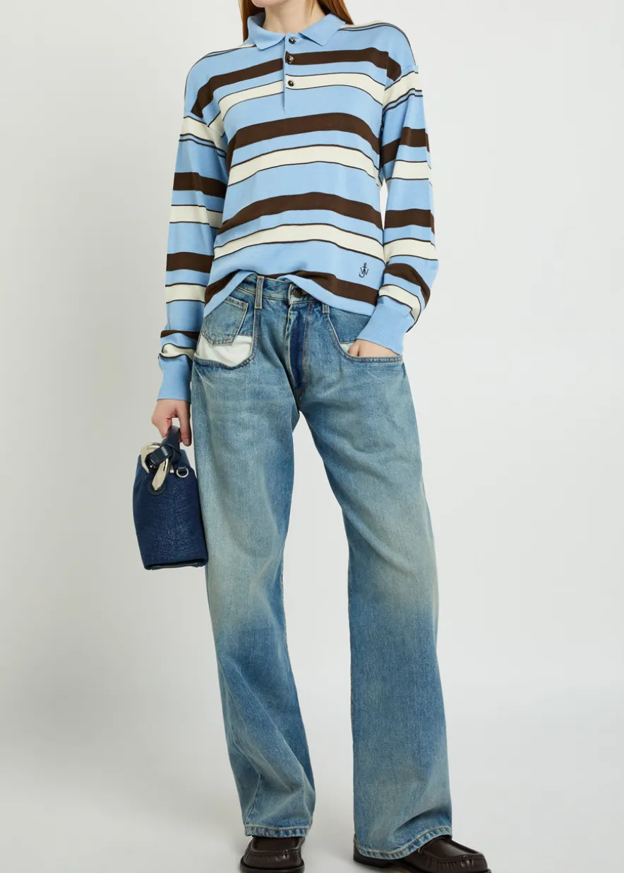 Striped knit polo shirt