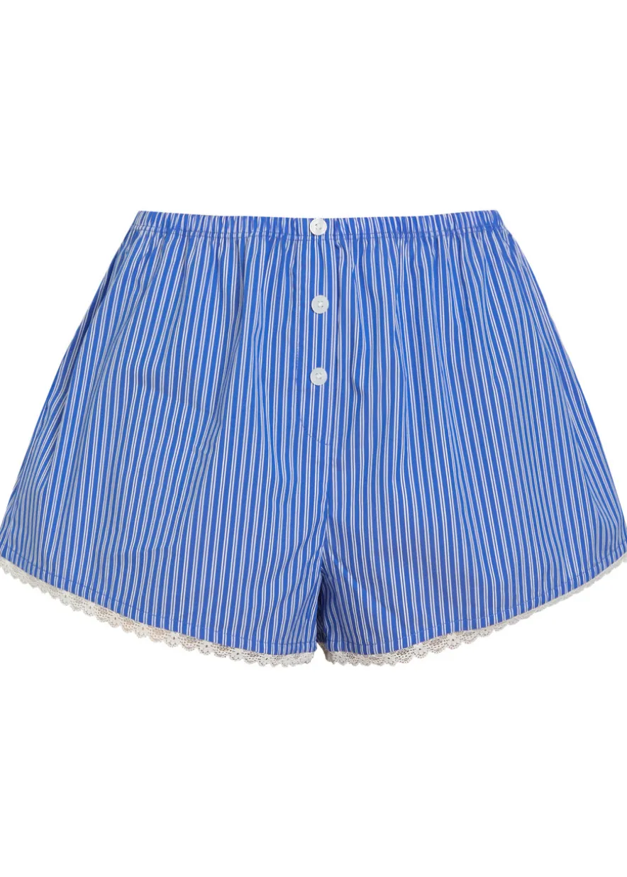 Striped lace-trimmed cotton-blend shorts