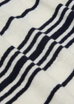 Striped linen-blend polo top