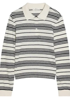 Striped linen-blend polo top