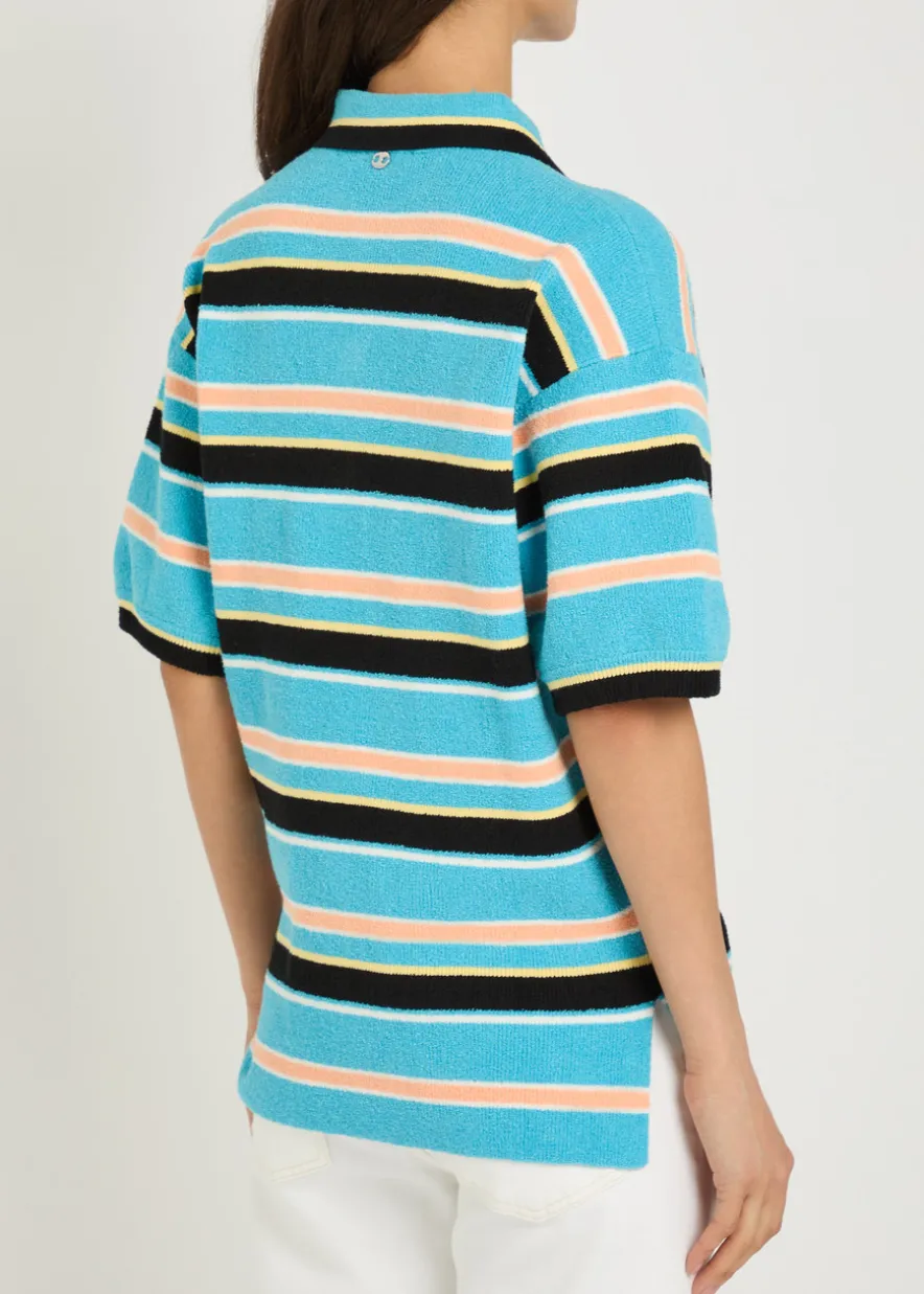 Striped logo-embroidered cotton-blend polo shirt