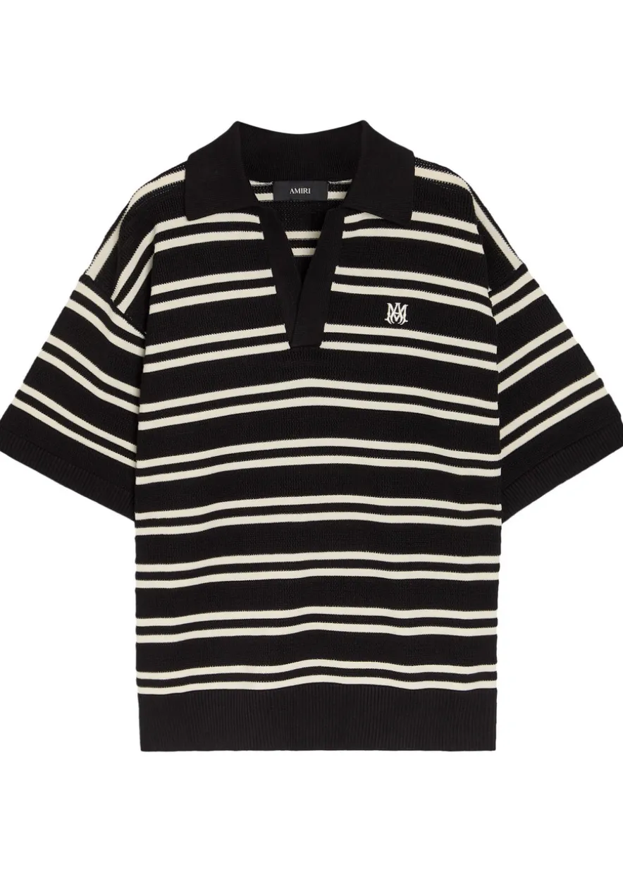 Striped logo-embroidered knit polo shirt