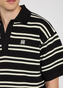 Striped logo-embroidered knit polo shirt