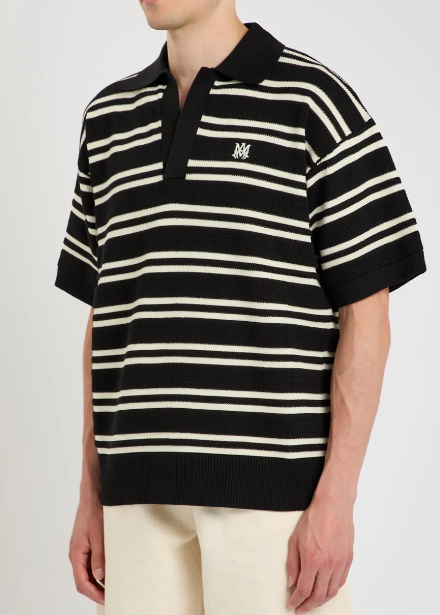 Striped logo-embroidered knit polo shirt