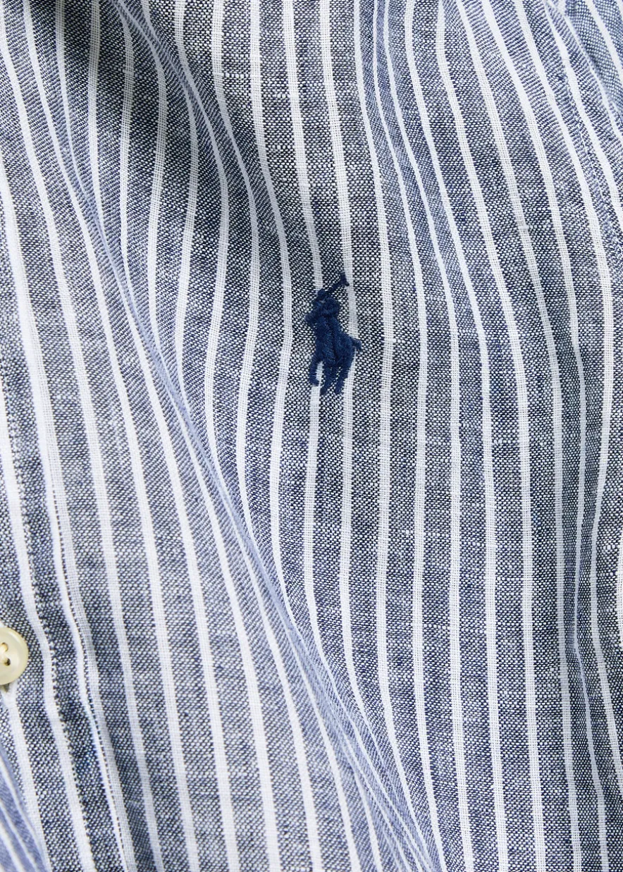 Striped logo-embroidered linen shirt