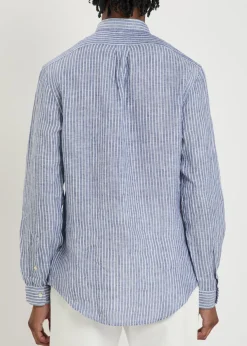 Striped logo-embroidered linen shirt