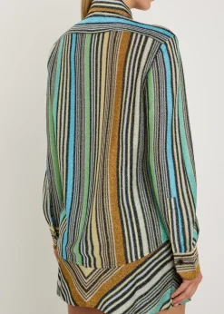 Striped metallic-knit shirt