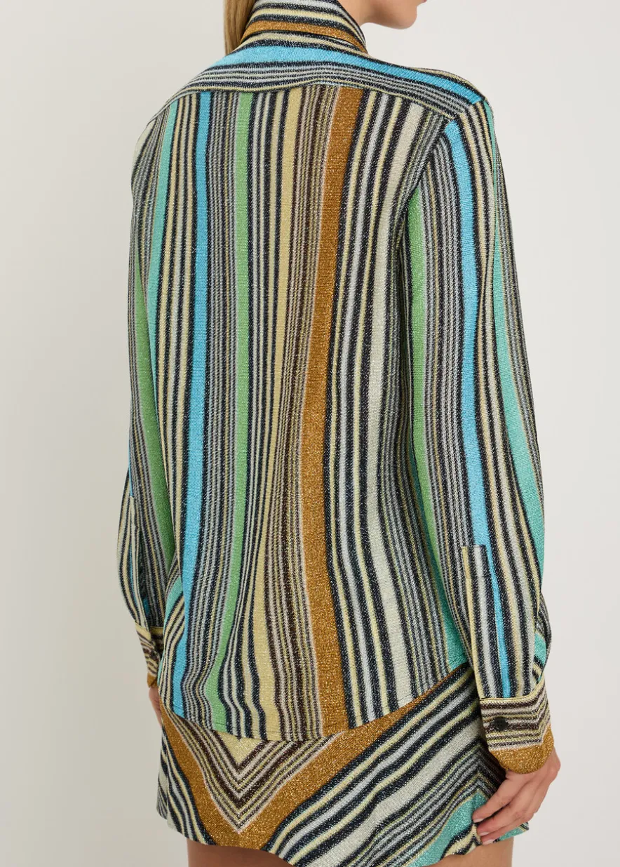 Striped metallic-knit shirt