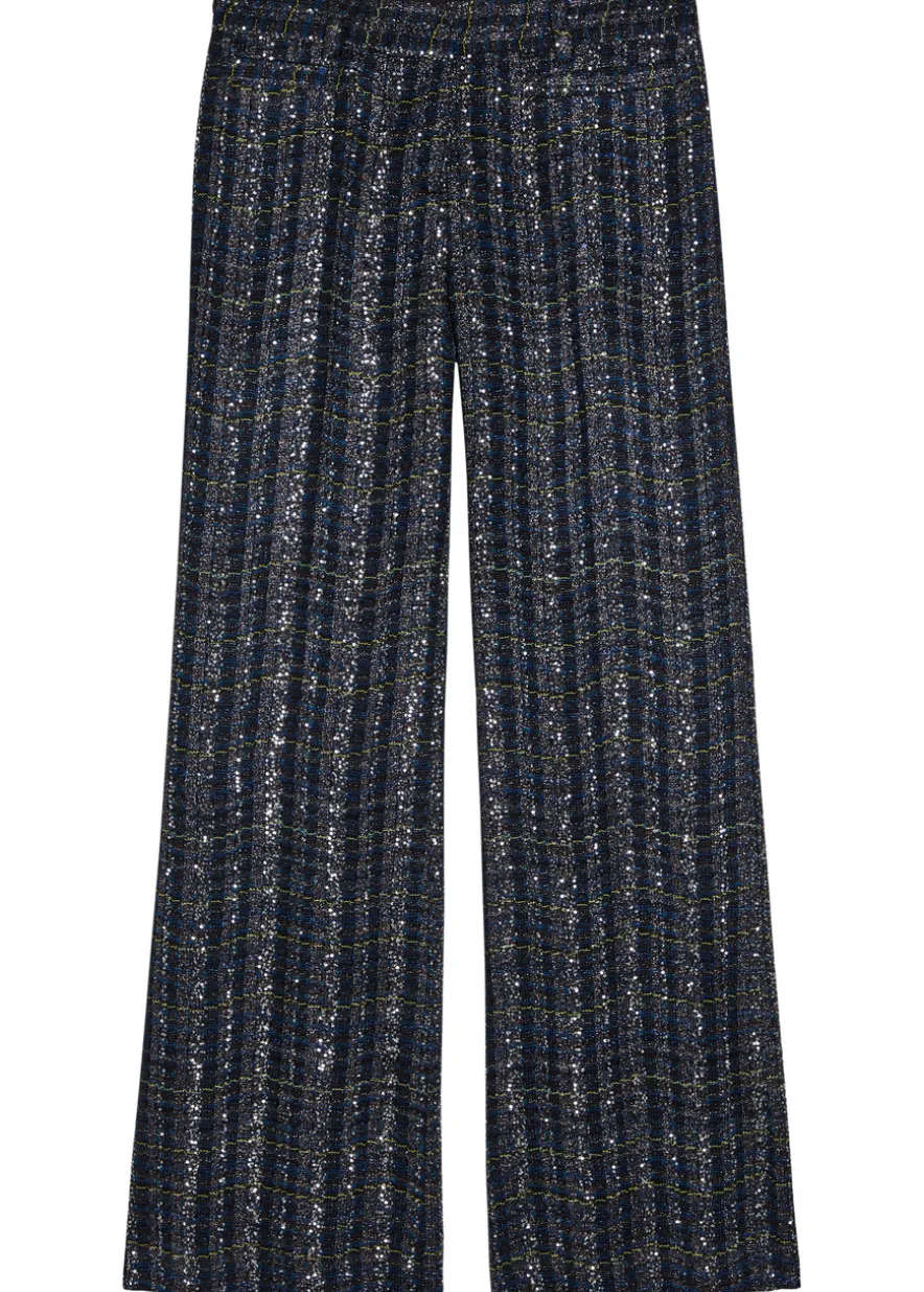 Striped metallic-weave trousers