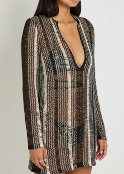 Striped open-knit cover-up mini beach dress