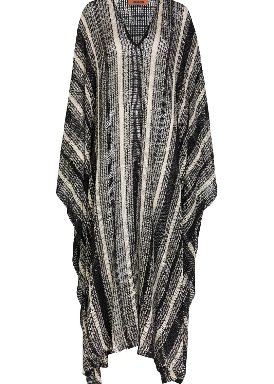 Striped open-knit kaftan cover-up
