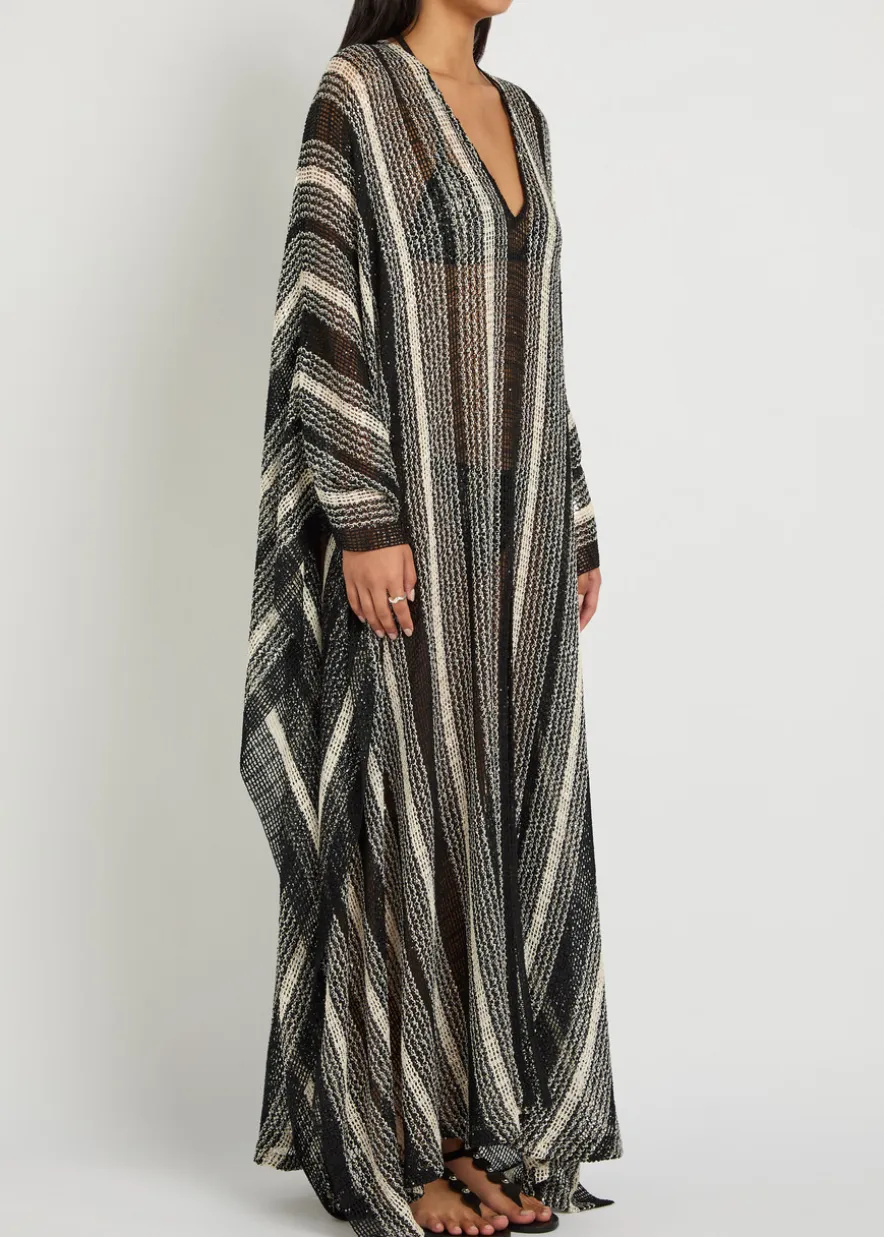 Striped open-knit kaftan cover-up