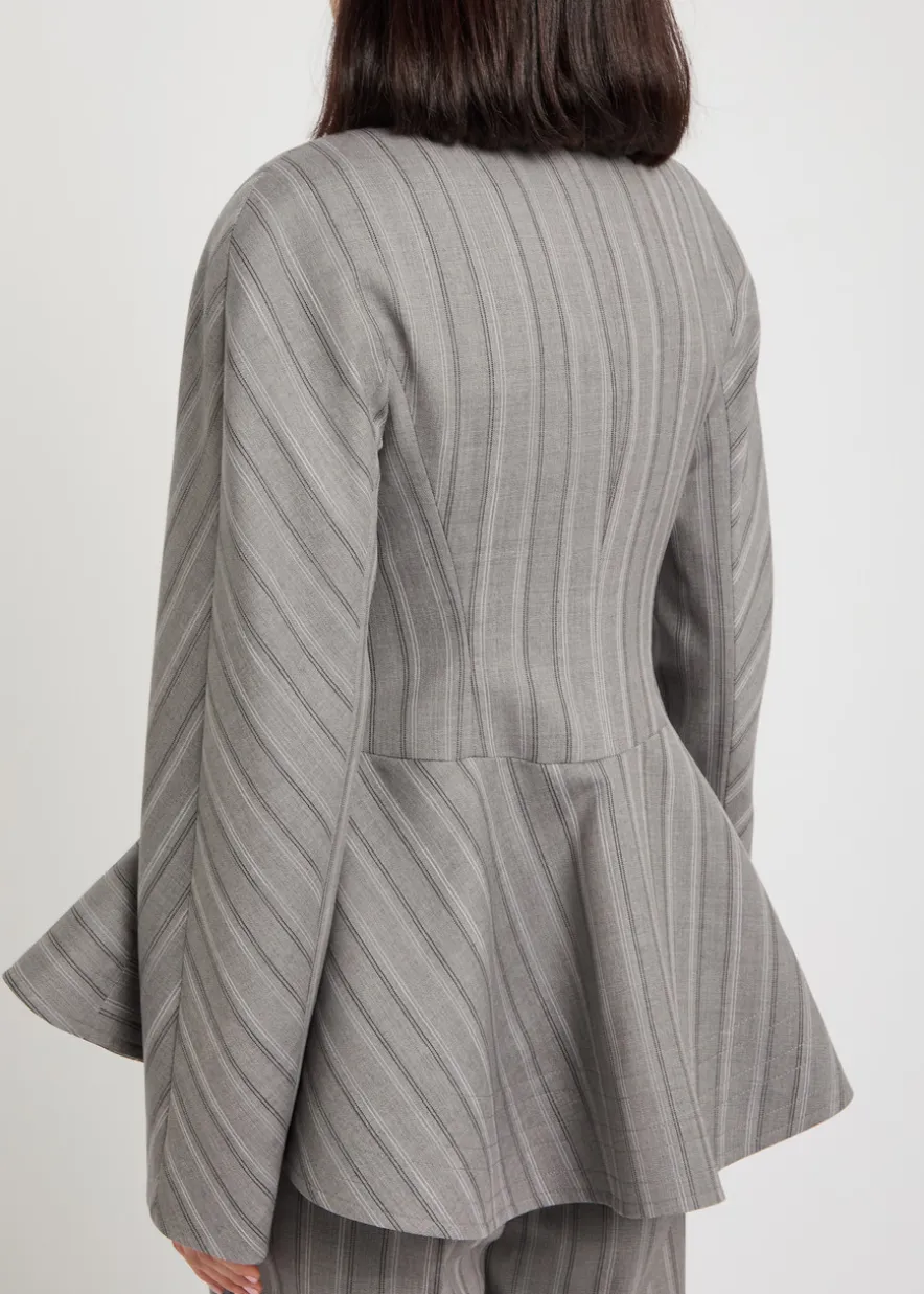 Striped peplum-hem wool jacket
