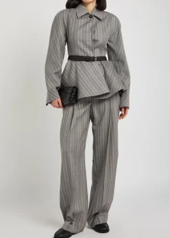 Striped peplum-hem wool jacket