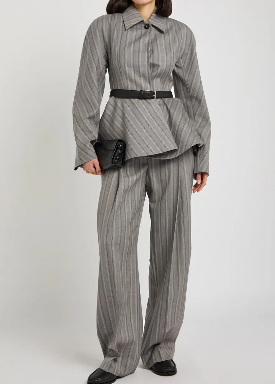 Striped peplum-hem wool jacket