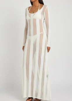 Striped sheer-knit gown