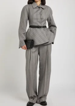 Striped straight-leg wool trousers