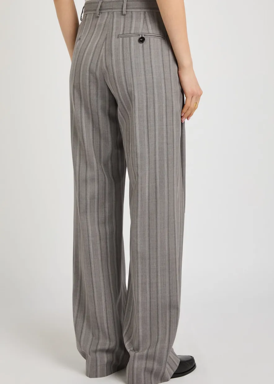 Striped straight-leg wool trousers