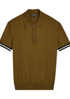 Striped-trim cotton and silk-blend polo shirt