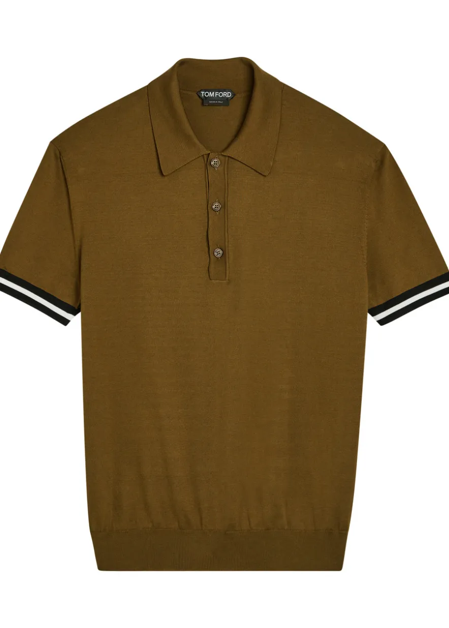 Striped-trim cotton and silk-blend polo shirt