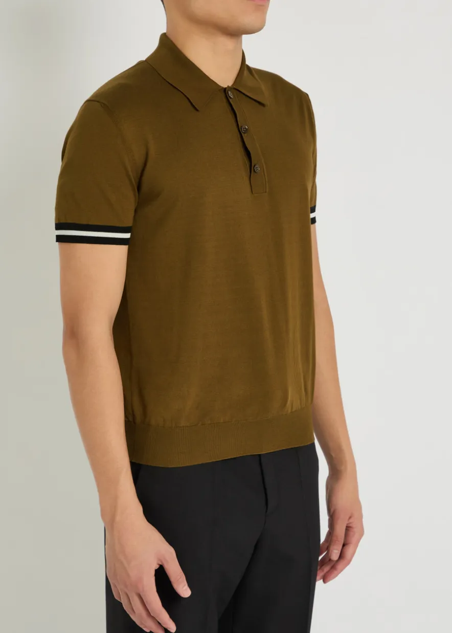 Striped-trim cotton and silk-blend polo shirt