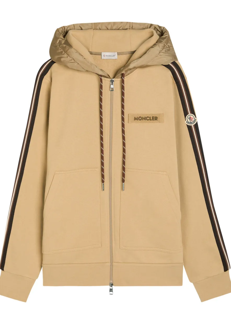 Striped-trim hooded cotton sweatshirt