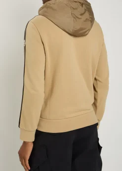 Striped-trim hooded cotton sweatshirt