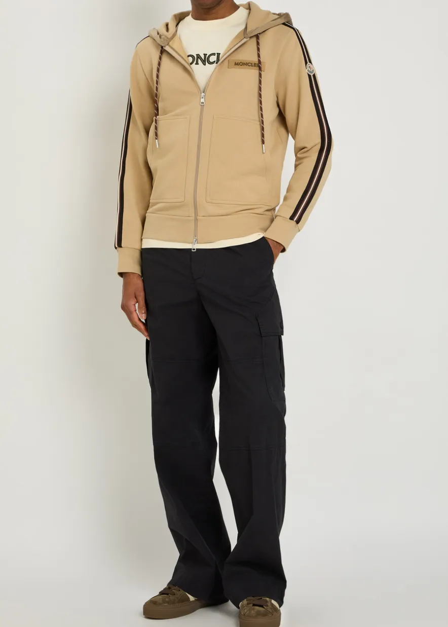 Striped-trim hooded cotton sweatshirt