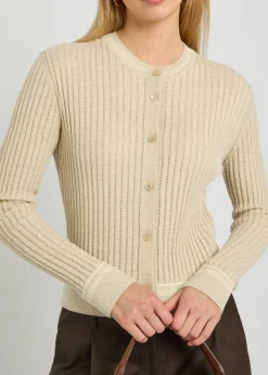Striped trims cotton-knit cardigan