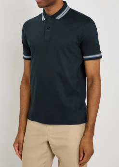 Striped trims cotton polo shirt