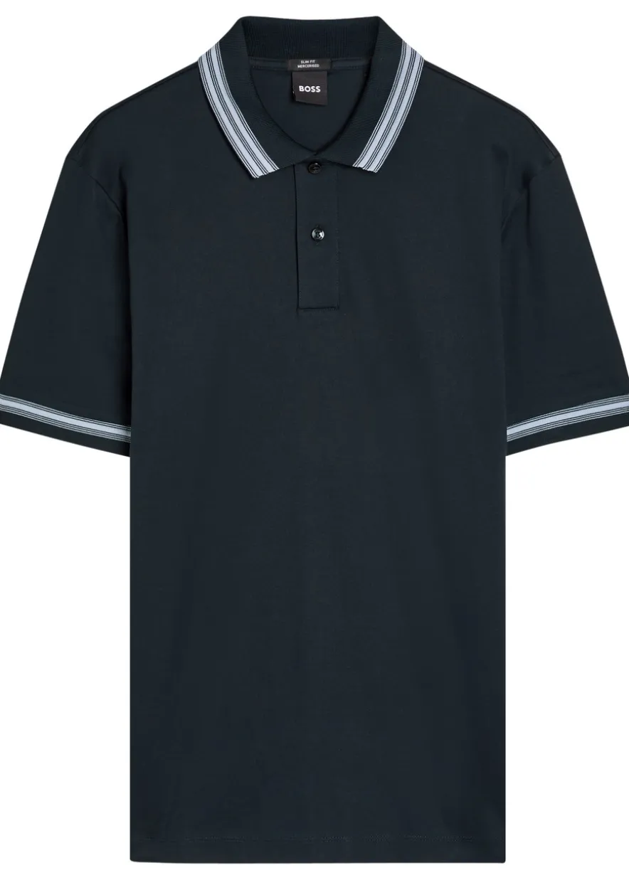 Striped trims cotton polo shirt