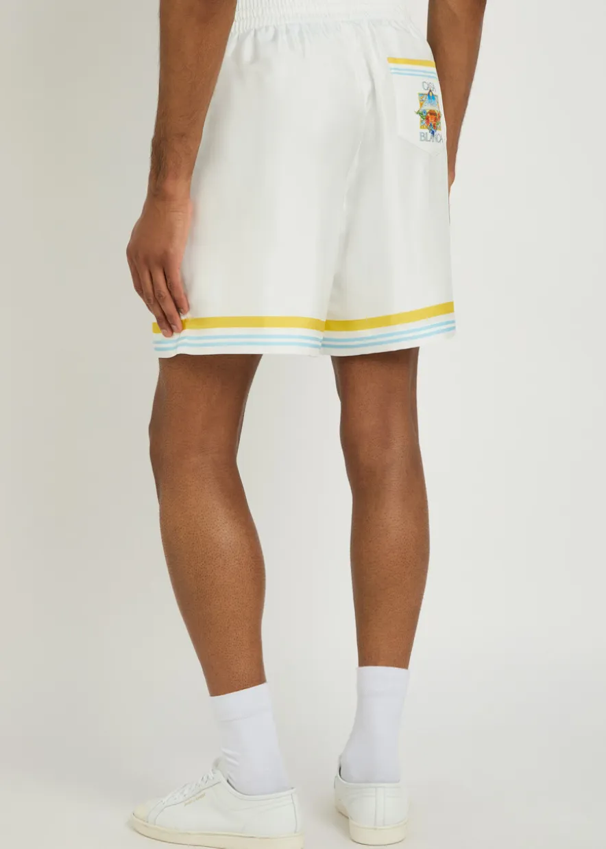 Striped-trim silk-twill shorts