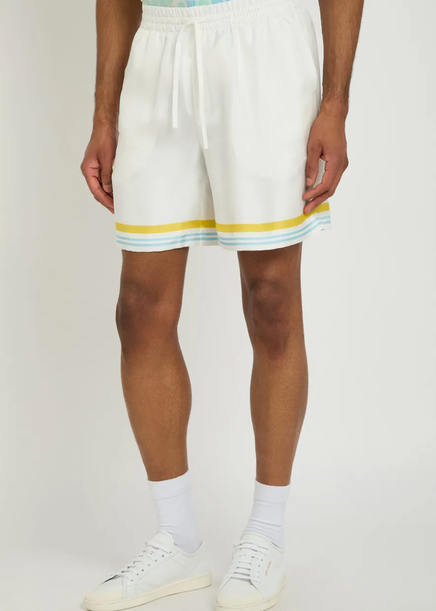 Striped-trim silk-twill shorts