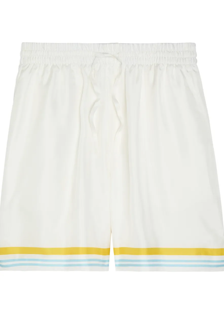 Striped-trim silk-twill shorts