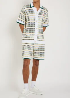 Striped tuck-stitch cotton-knit shorts