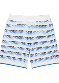 Striped tuck-stitch cotton-knit shorts