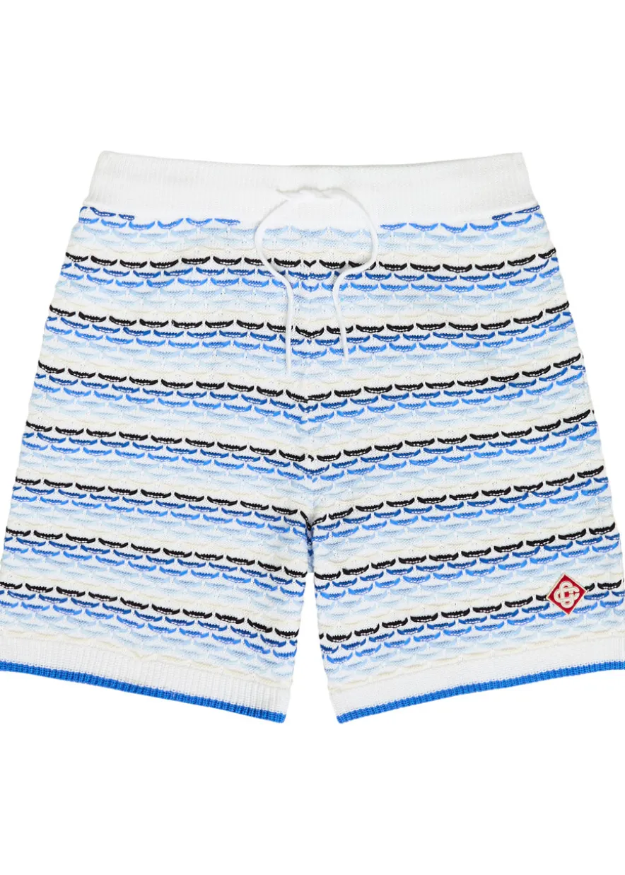 Striped tuck-stitch cotton-knit shorts