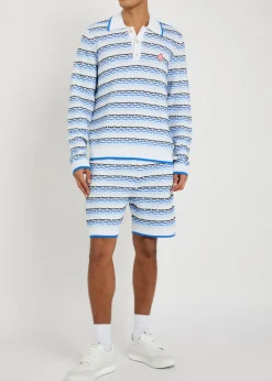 Striped tuck-stitch cotton-knit shorts